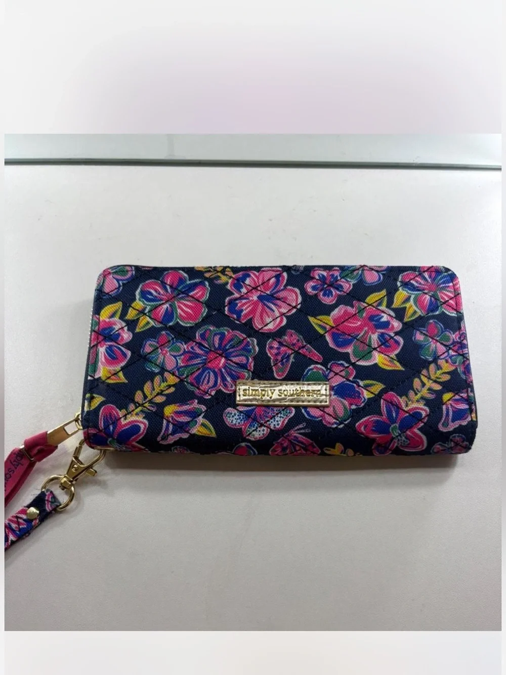 Simply Southern Navy Floral Quilted Wristlet